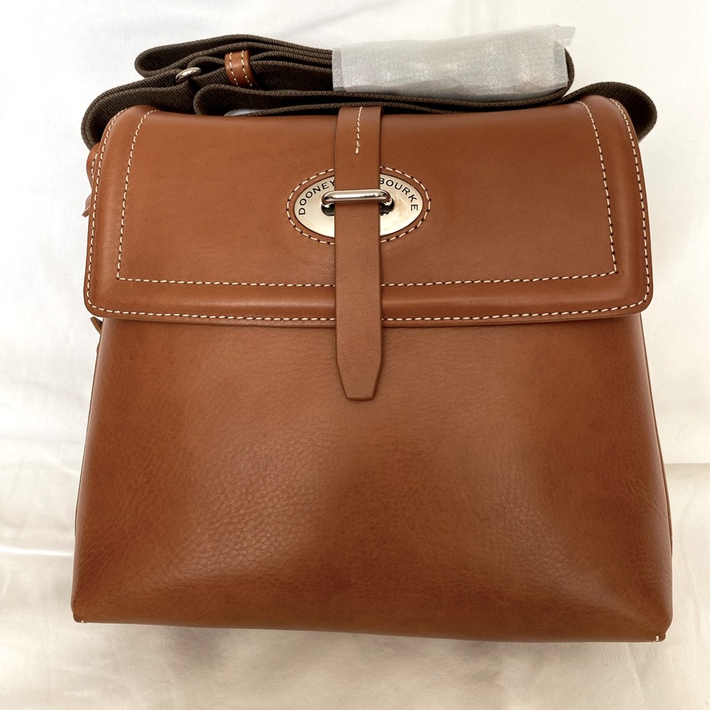 Dooney & Bourke Brown Leather Messenger Bag with Flap Closure